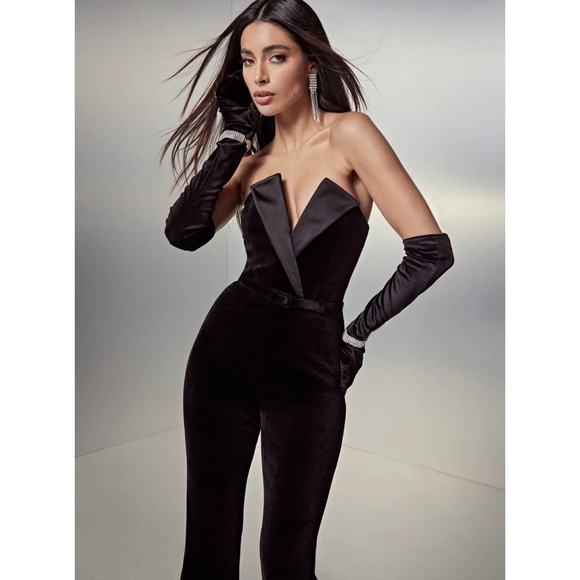 NADINE MERABI Vivianne Velvet Jumpsuit Black - Picture 3 of 10